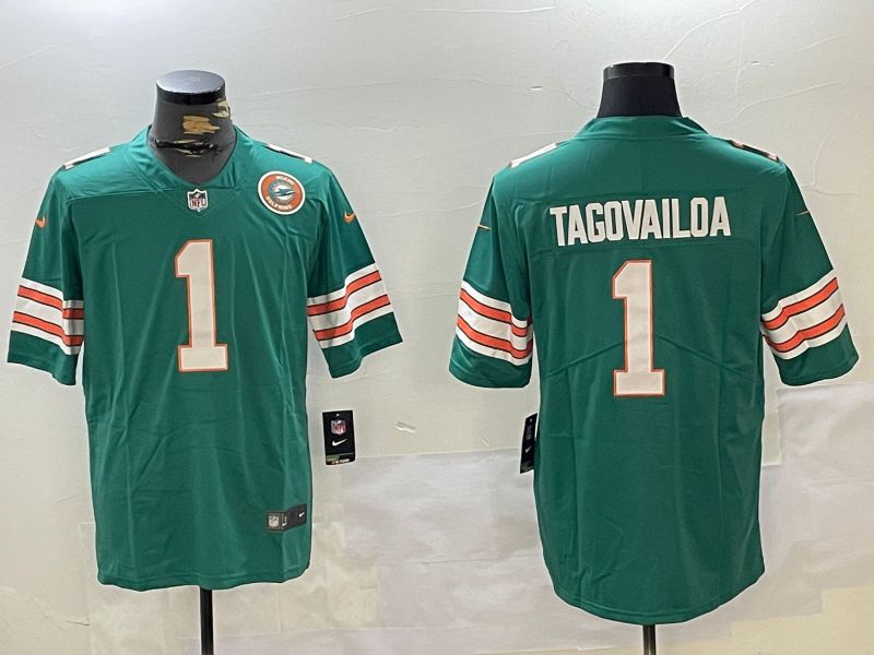Men Miami Dolphins 1 Tagovailoa Green 2024 Nike Vapor Limited NFL Jersey style 2